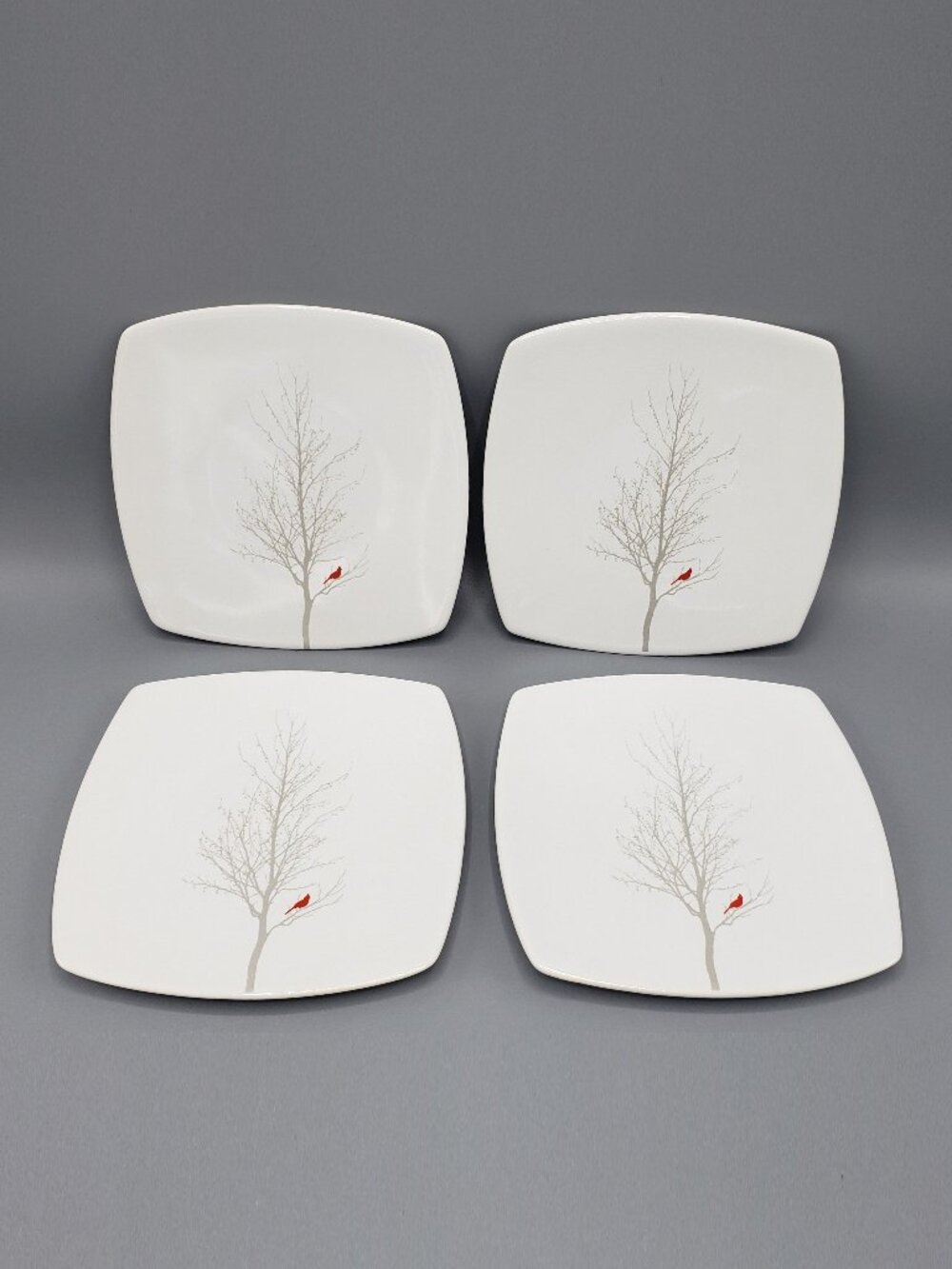 Lot of 4 Winter Cardinal Square Appetizer 6" Plates 222 Fifth Fine Porcelain Set